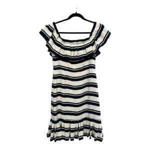 Hamilton Black and White Off-the-Shoulder Striped Dress w/ Ruffles-Size 2